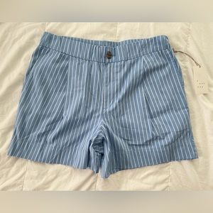 A new day Blue and white vertical striped peplum high rise coastal beach shorts